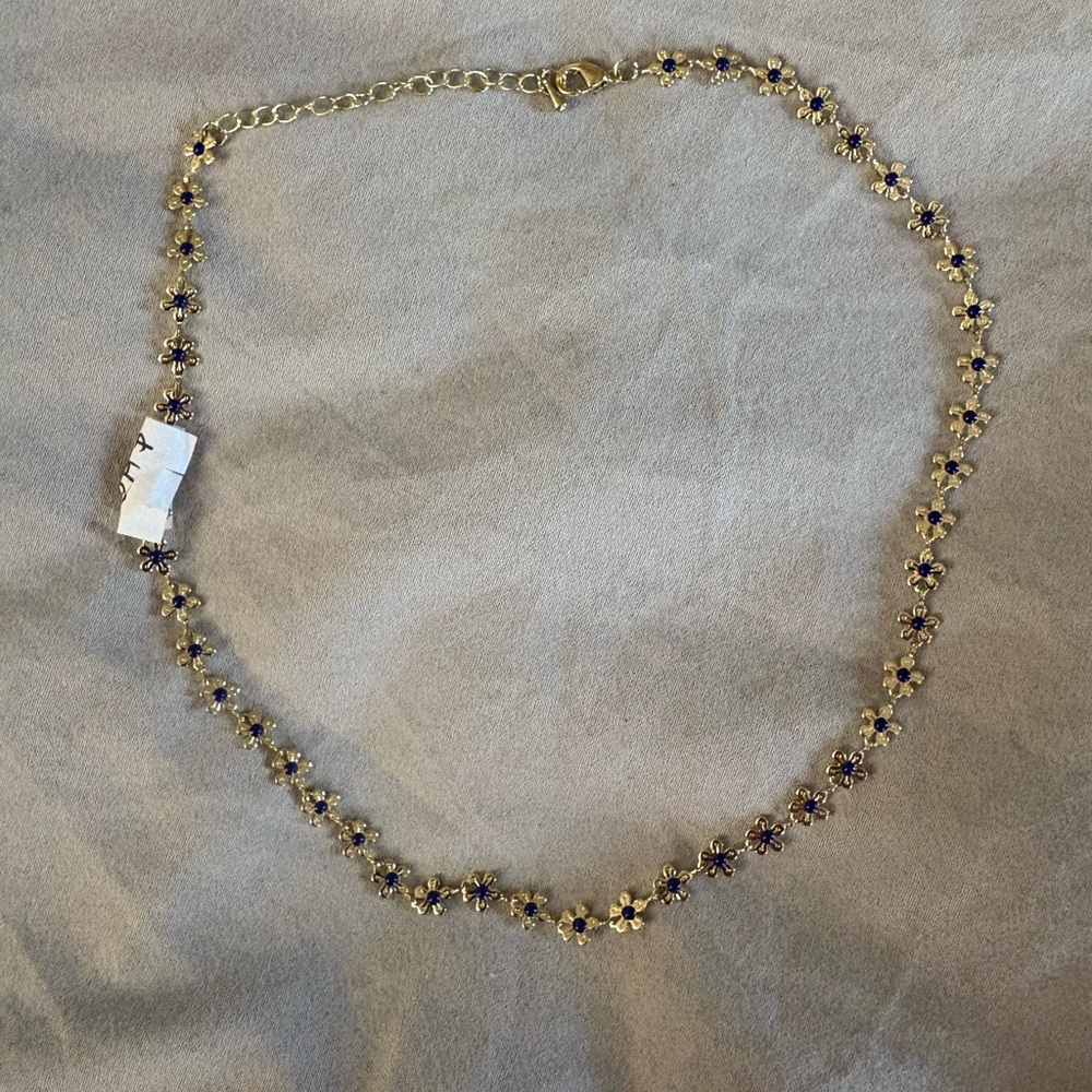 Elegant Gold and Blue tone Floral Necklace